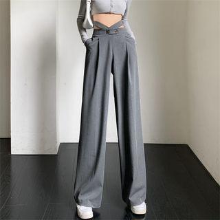 High-waist Wide-leg Plain Dress Pants