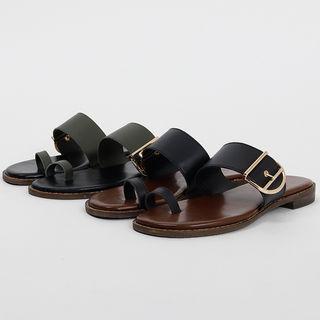 Toe-loop Buckled Slide Sandals