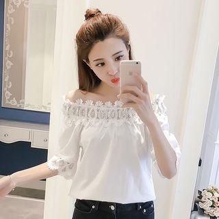 Lace Trim Off-shoulder Chiffon Blouse