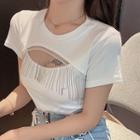 Short-sleeve Fringed Cutout T-shirt