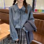 Long Sleeve Tie Neck Shirt / Knit Vest