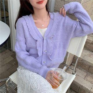 Plain Wood Ear Trim Cardigan