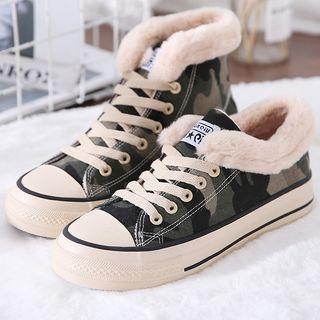 Camouflage Fabric Fleece-lined Sneakers / High-top Sneakers