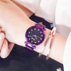 Set: Rhinestone Accent Starry Strap Watch + Lettering Bangle