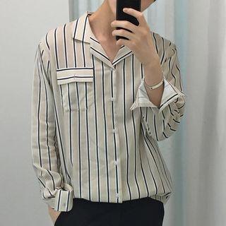 Linen-blend Long-sleeve Striped Shirt