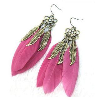 Rhinestone Flower & Feather Dangle Earring