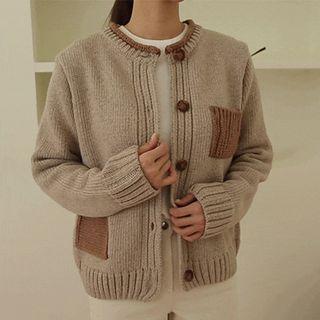 Contrast-trim Suedette-panel Wool Blend Cardigan
