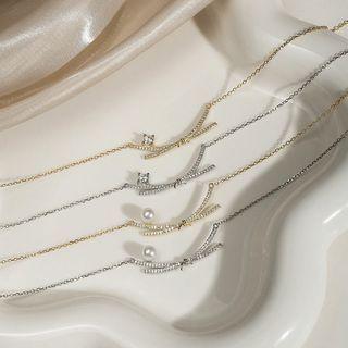 Rhinestone / Faux Pearl Knot Pendant Sterling Silver Necklace