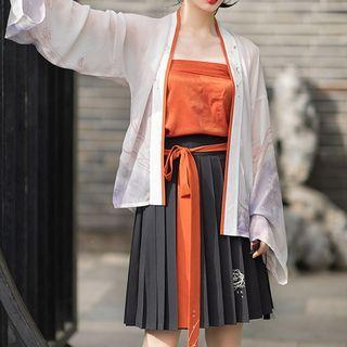 Traditional Chinese Mesh Cover-up / Pleated Mini Skirt