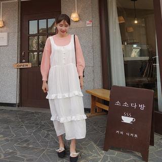 Frilled-detail Tiered Suspender Dress Ivory - One Size
