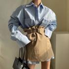 Long-sleeve Plain Shirt / Belted Mini A-line Skirt