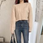 Drop-shoulder Cropped Cable Knit Top