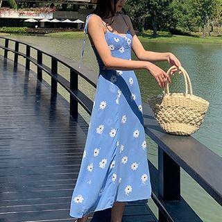 Spaghetti Strap Floral Slit-front Midi A-line Dress