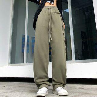 Drawstring Side Zip Straight Leg Pants