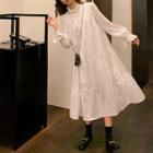 Long-sleeve Tiered Mock-neck A-line Midi Dress
