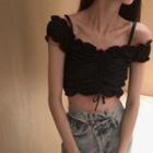 Off-shoulder Ruffled Cropped Top Black - One Size