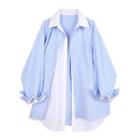Mock Two-piece Striped Shirt Blue & White - One Size