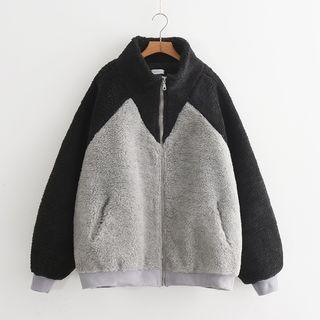 Stand Collar Zip Jacket Black & Gray - One Size