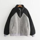 Stand Collar Zip Jacket Black & Gray - One Size