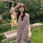 Long-sleeve Lace Top / Spaghetti Strap Floral Dress