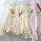 Flower-embroidered Lace-trim Shirt