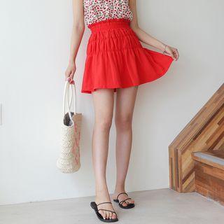 Band-waist Shirred Miniskirt
