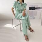 Puff-shoulder Shirtwaist Jumpsuit