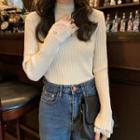 Semi High-neck Lace-trim Knit Top