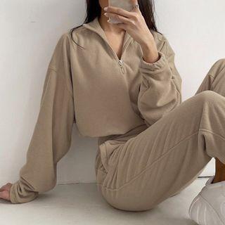 Set: Long Sleeve Zip-detail Sweatshirt + Sweatpants