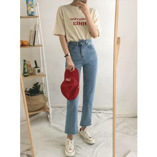 Asymmetric-waist Straight-cut Jeans