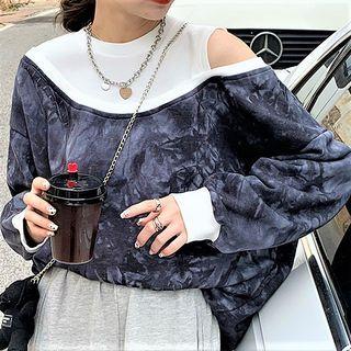 Mock Two-piece Cold Shoulder Tie-dye Sweatshirt