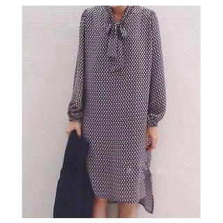 Long-sleeve Tie Neck Dress