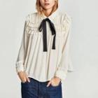 Bow Long-sleeved Open-front Blouse