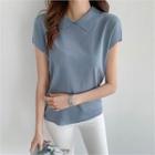 Collared Cap-sleeve Knit Top