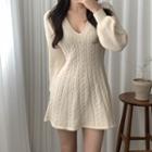 Long-sleeve Cable-knit Mini A-line Sweater Dress