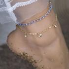 Set Of 2: Bead Anklet + Butterfly Anklet Set Of 2 - Gold & Blue - One Size