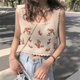 Floral Sleeveless Knit Top As Shown In Figure - One Size
