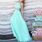 Embroidered Halter Maxi Evening Gown