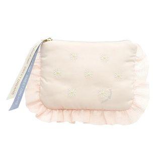 Embroidered Ruffle Trim Pouch