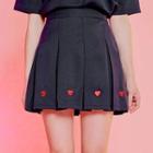 Heart Embroidered Pleated Mini Skirt