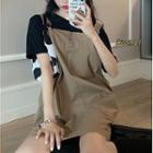 Plain Short-sleeve T-shirt / Jumper Dress Khaki - One Size