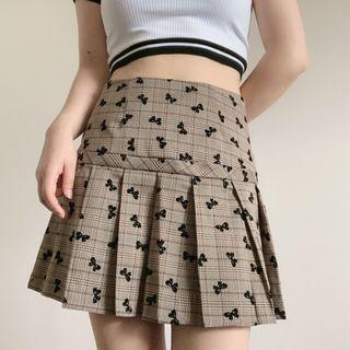 Bow Print Plaid Mini A-line Skirt