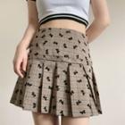 Bow Print Plaid Mini A-line Skirt