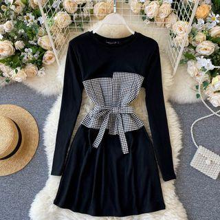 Mock Two-piece Asymmetrical Color Panel Dress