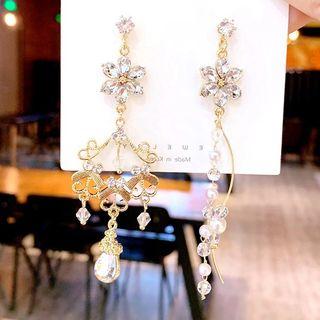 Non-matching Faux Crystal Flower Dangle Earring 1 Pair - As Shown In Figure - One Size