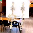 Non-matching Faux Crystal Flower Dangle Earring 1 Pair - As Shown In Figure - One Size