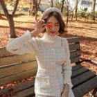 Frilled-detail Faux-pearl Knit Top
