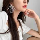 Flower Bow Faux Crystal Dangle Earring Type A - 1 Pair - 925 Silver Stud - White - One Size