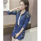 Set: Sequined Denim Jacket + A-line Denim Skirt