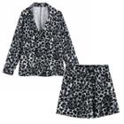 Long-sleeve Leopard Print Top / Wide-leg Shorts / Set